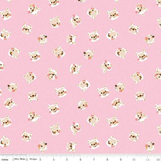 100 Aker Woods Pooh Brain Pink Cotton Fabric