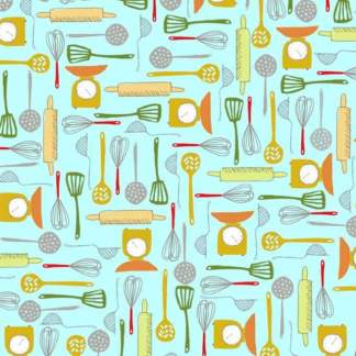 What's Cookin' Utensils Blue Cotton Fabric