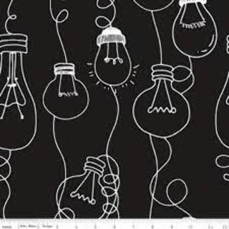 Coffee Chalk Light Bulbs Black Cotton Fabric
