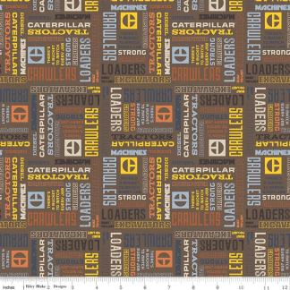 Vintage Caterpillar® Text Brown Cotton Fabric