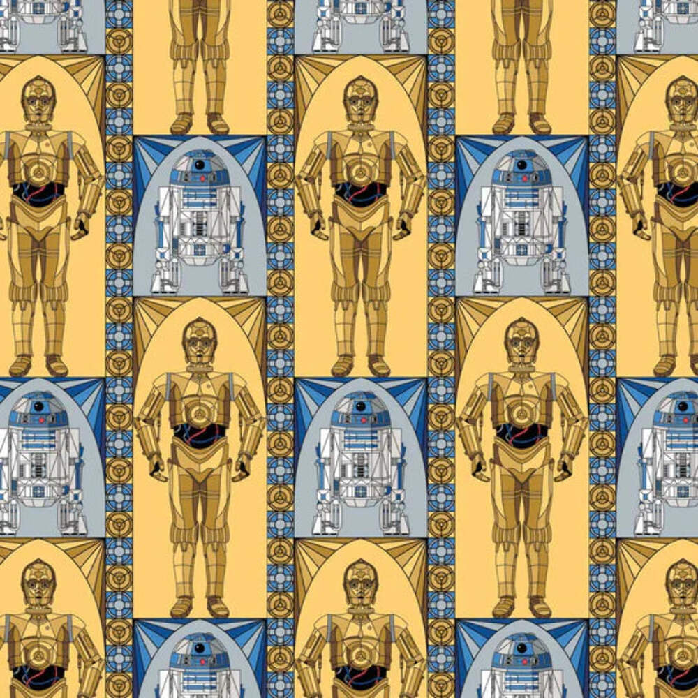 Star Wars Stained Glass Driods Multi Cotton Fabric 2 Yard Pre-Cut