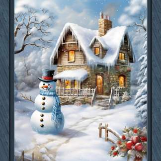 Handmade Tapestry "Snowman Cottage”