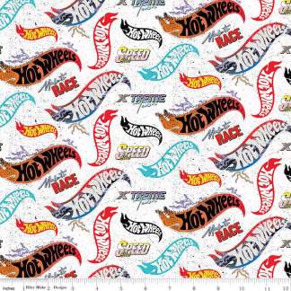 Hot Wheels Made to Race Logo Toss White Cotton Fabric