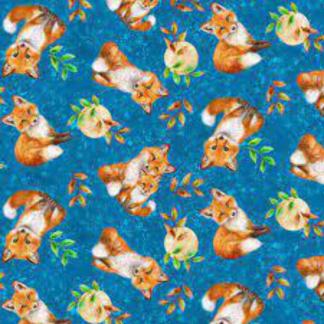 Aubrun Fox Blue Cotton Fabric