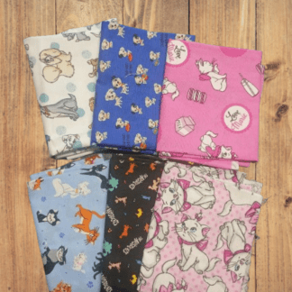 6 Fat Quarters - Assorted Disney Dogs and Cats Fat Quarter Cotton Bundle