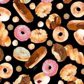 Perfect Blend Donuts Black Cotton Fabric