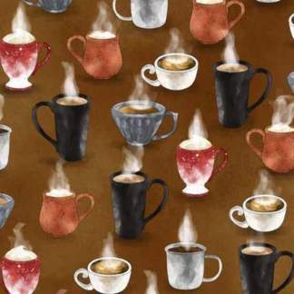 Perfect Blend Steamy Hot Coffee Brown Cotton Fabric