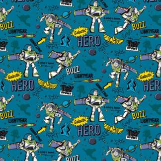 Toy Story Collection III Buzz Lightyear Galactic Hero Teal Cotton Fabric - 1 Yar