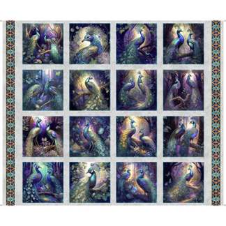 Resplendent Peacock Picture Patches Cotton Fabric