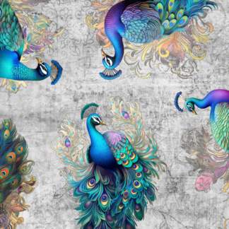 Resplendent Tossed Peacock Cotton Fabric