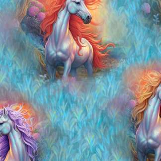 Mystical Unicorn Blue Cotton Fabric