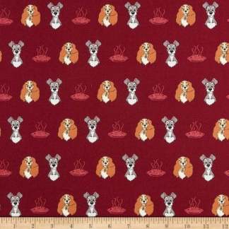 Disney Lady and the Tramp Burgundy Cotton Fabric