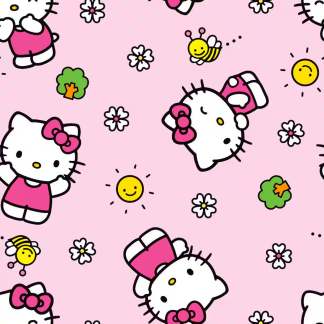 Hello Kitty Flowers Bees Pink Cotton Fabric