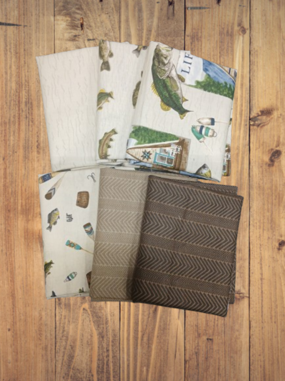 6 Fat Quarters - Assorted Wake At The Lake Tan Fat Quarter Bundle