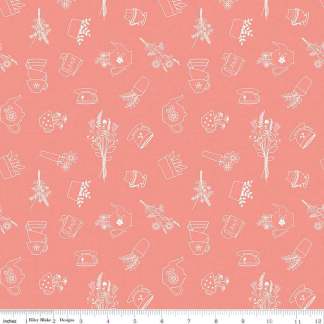 Afternoon Tea Sketches Salmon Cotton Fabric