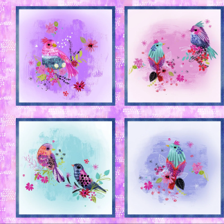 Bright Birds Panel Cotton Fabric