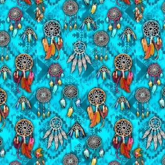Southwest Dream Catchers Turquoise Cotton Fabric