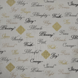 Christian Inspirational Words Glitter White Cotton Fabric