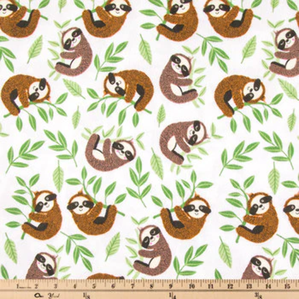 Sleepy Sloths Calico Flannel Fabric - Image 2