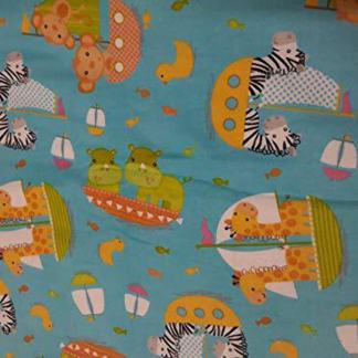 Baby Animals Sailboats Flannel Fabric