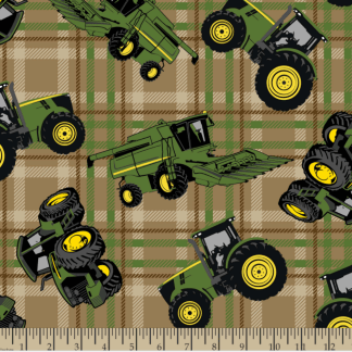 John Deere Toss Brown Plaid Cotton Fabric