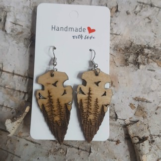 Handmade with Love - Natural Wood Arrowhead Forest Scenic Earrings