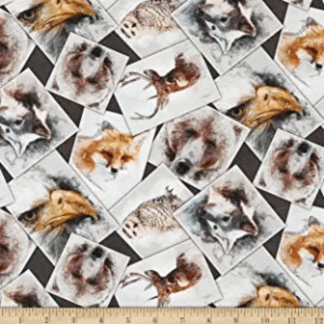 Wildlife Nature's Window Charcoal Collage Cotton Fabric