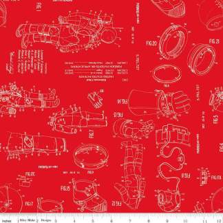 Outer Space by NASA Spacesuit Patent Red Cotton Fabric