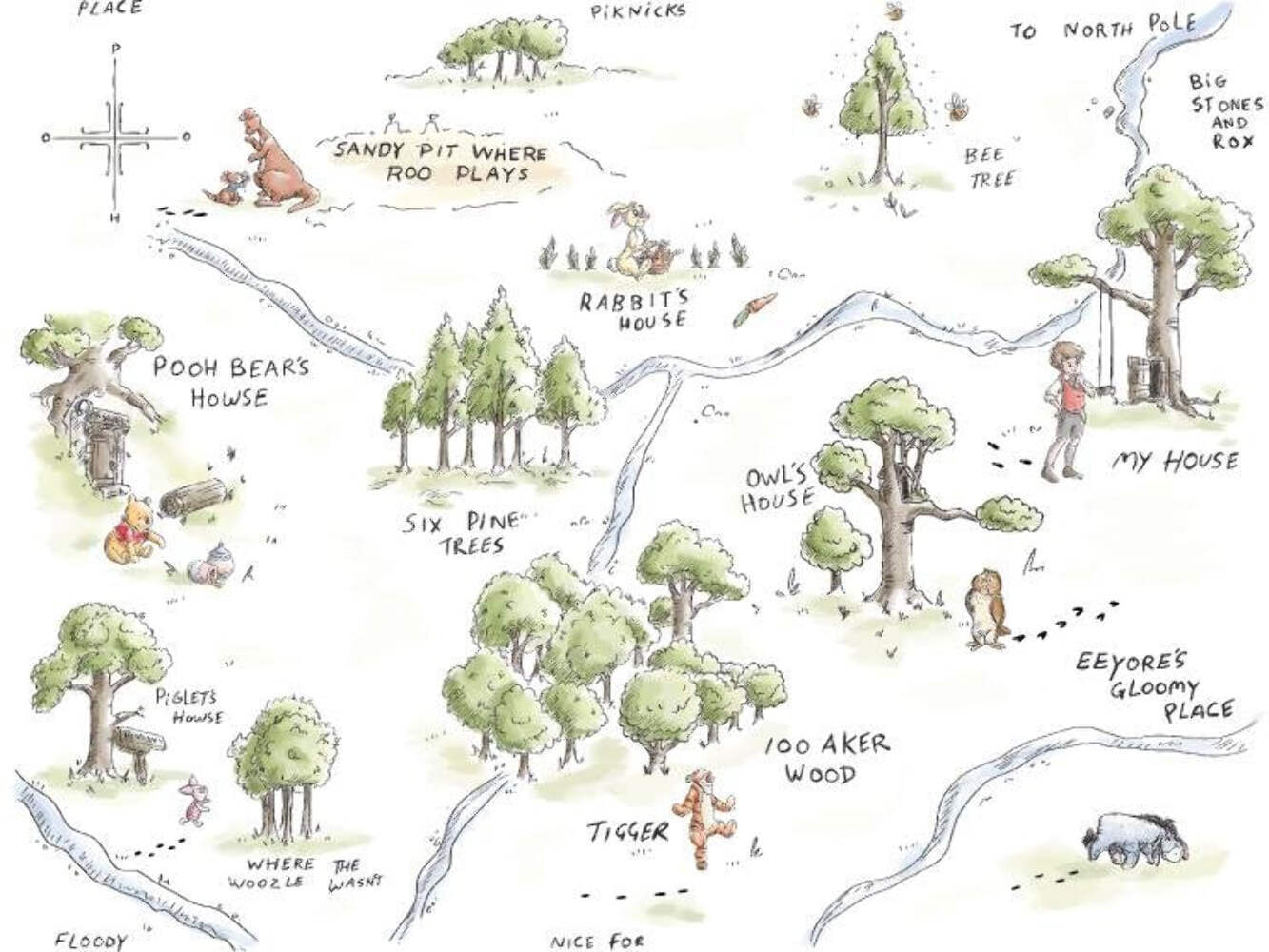 Winnie The Pooh Map Cotton Fabric