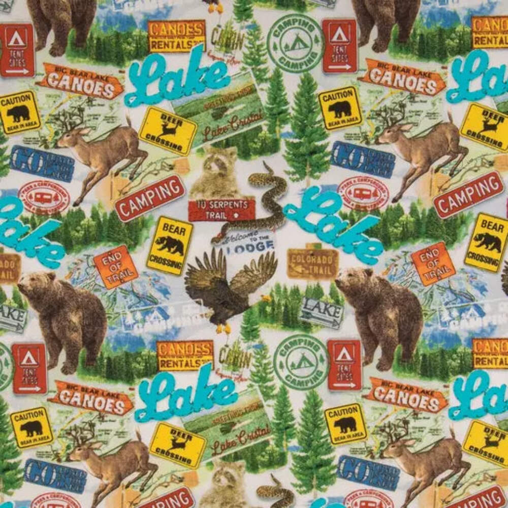 Bears & Canoes Cotton Calico Fabric
