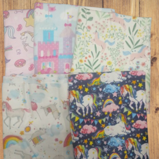 Assorted Unicorn Flannel - 1/2 Yard Cuts - 5 Prints- Fabric Bundle