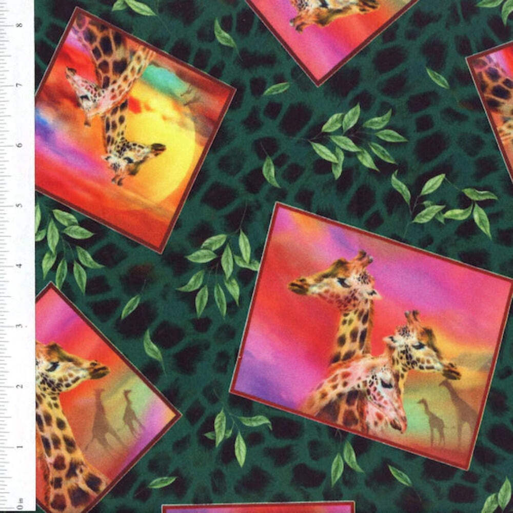 Giraffe Safari Green Cotton Fabric