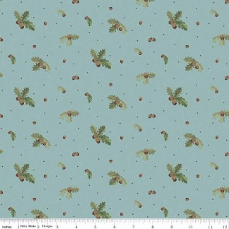 Let's Get Lost in the Woods Acorns and Leaves Vintage Blue Cotton Fabric