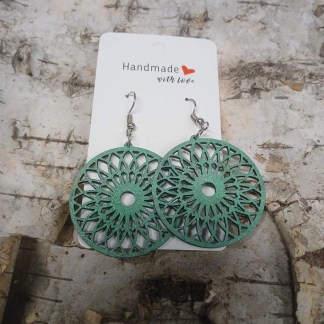 Handmade with Love - Natural Wood Green Medallion Earrings