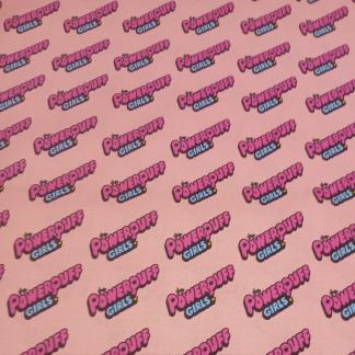 PowerPuff Girls - Logo Diagonal Pink Cotton Fabric