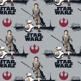 Star Wars VII Rey & BB8 Gray Fleece Fabric