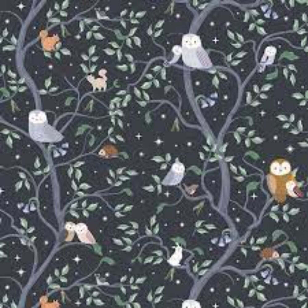 Owl You need is Love Charcoal Cotton Fabric