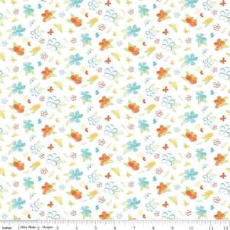 Happy at Home Flowers White Cotton Fabric