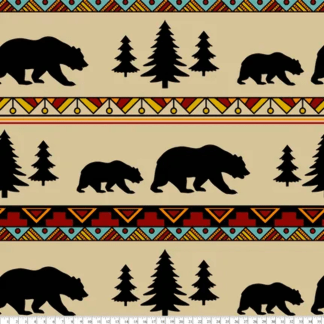 Lodge Bear Stripe Anti-Pill Premium Fleece Fabric
