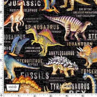 Dinosaur Land Black Cotton Fabric