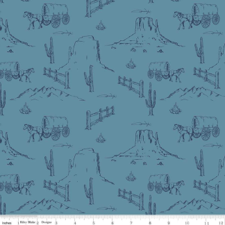 John Wayne Western Landscape Blue Cotton Fabric