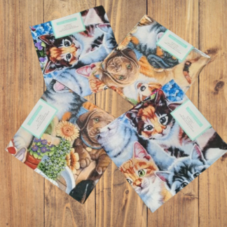 Puppies and Kittens Cotton Fabric - Fat Quarters (18"x22") Set of 4 Precut