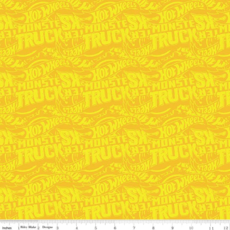 Hot Wheels Monster Trucks Tonal Yellow Cotton Fabric - 1 Yard Precut