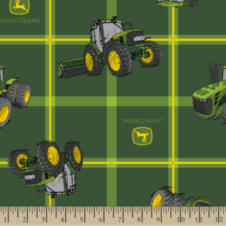John Deere Square Plaid Tractors Green Cotton Fabric