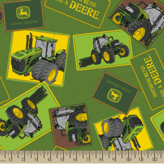 John Deere Tossed Tractors Patches Cotton Fabric