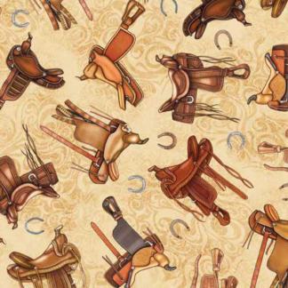 Running Wild Saddles Tan Cotton Fabric