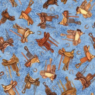 Running Wild Saddles Denim Cotton Fabric
