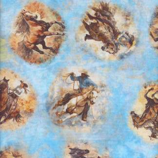Running Wild Cowboy Cowgirl Vignettes Turquoise Cotton Fabric