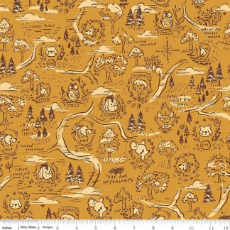 100 Aker Woods 100 Aker Woods Map Gold Cotton Fabric
