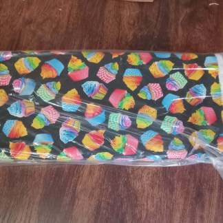 Tiedye Cupcakes on Black Cotton Fabric by the Bolt